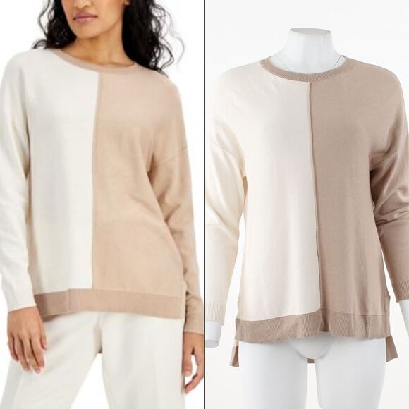 Anne Klein Colorblock Crewneck Sweater - Picture 1 of 5
